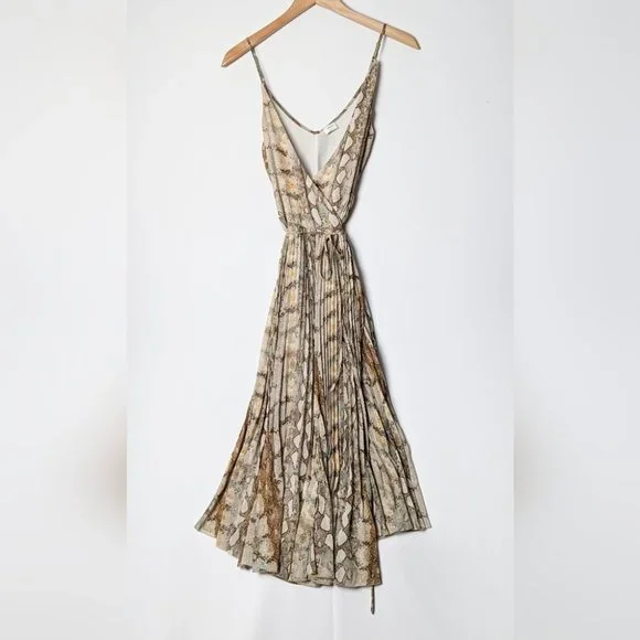 ❌SOLD ❌WILFRED Beaune Dress Pleated Wrap Midi Dress White Snake Print Small - Picture 6 of 11